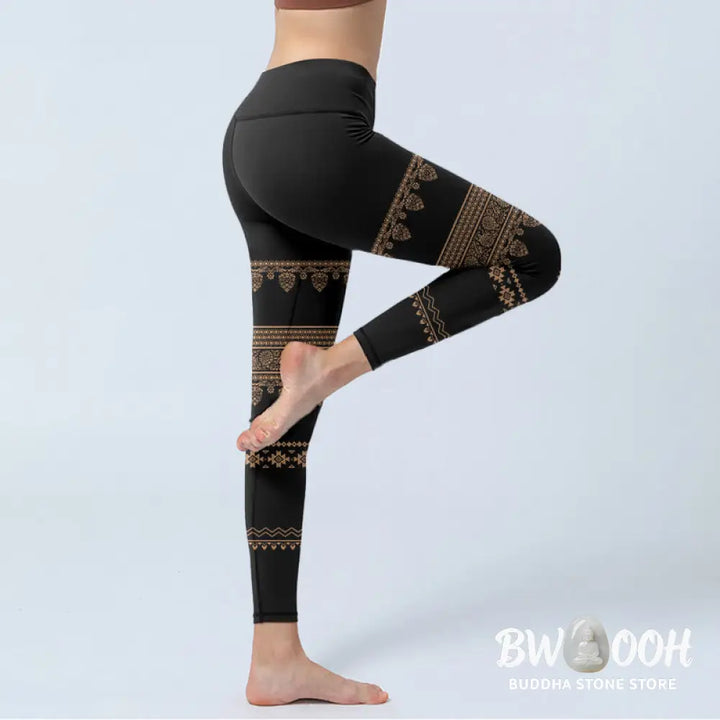 BWOOOH mandala print yoga leggings - Mandala Floral Leaf Pattern Gym Leggings