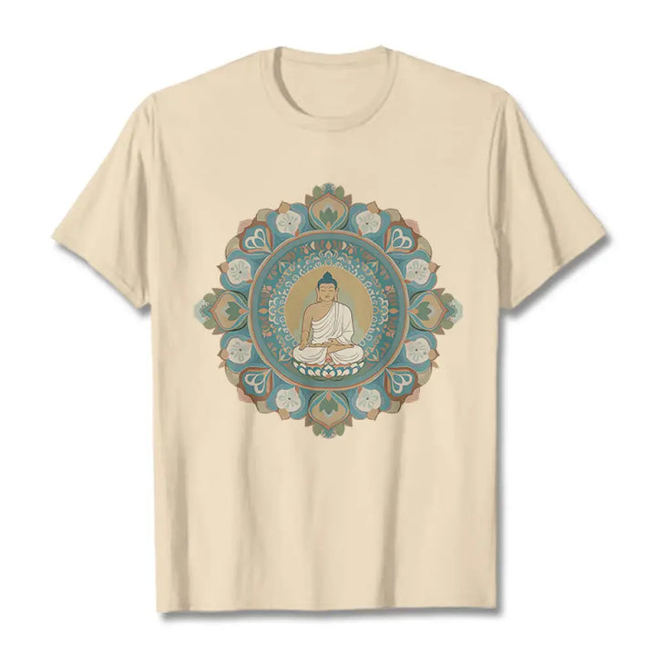 Buddha Stones Mandala Flower Buddha Tee T-shirt - Bisque / S - T-Shirts