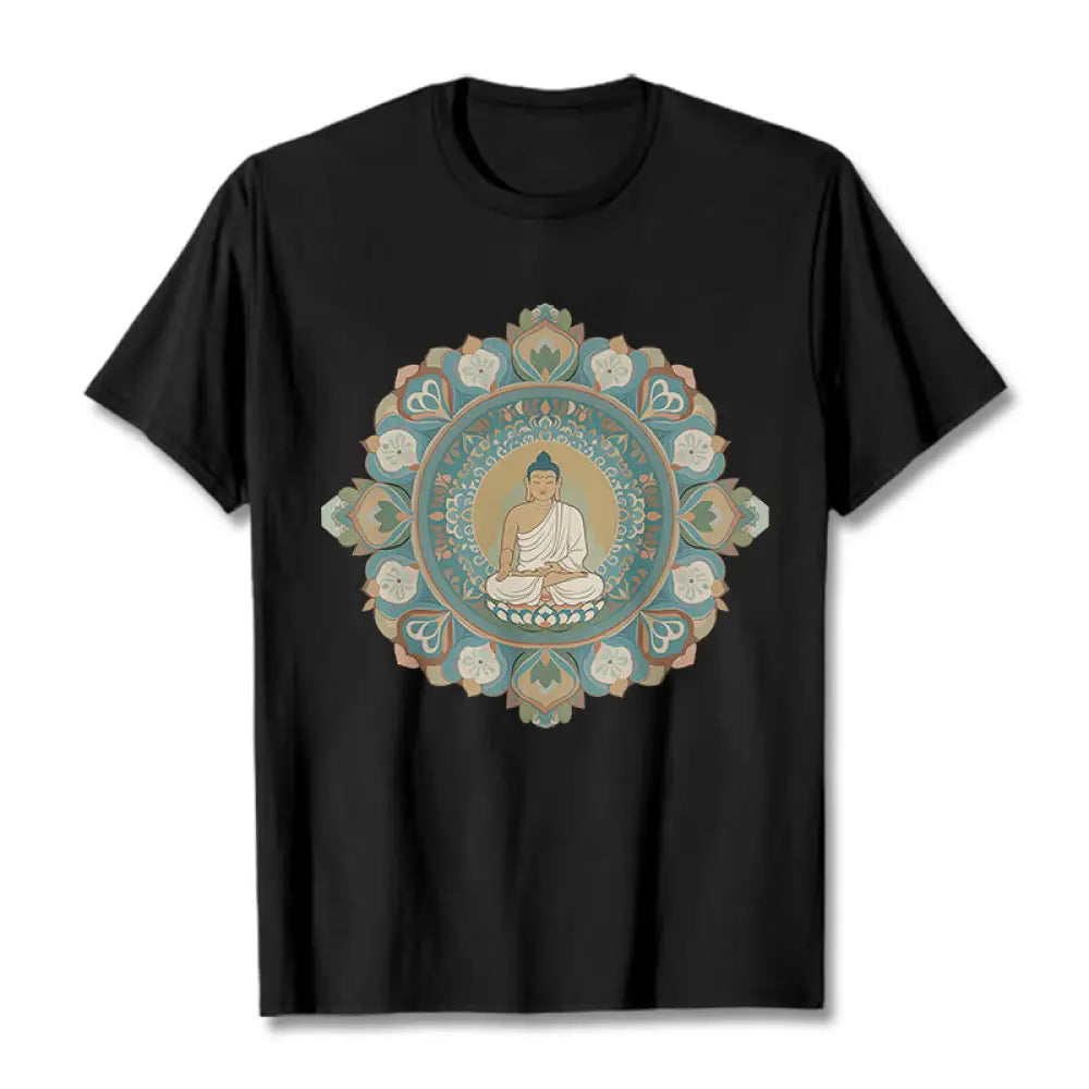 Buddha Stones Mandala Flower Buddha Tee T-shirt - Black / S - T-Shirts