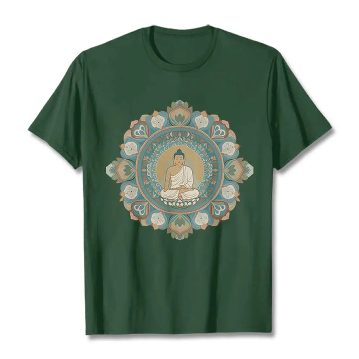 Buddha Stones Mandala Flower Buddha Tee T-shirt - ForestGreen / S - T-Shirts