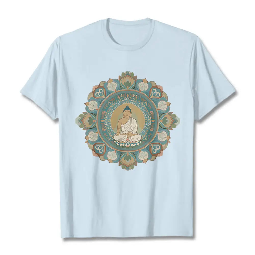 Buddha Stones Mandala Flower Buddha Tee T-shirt - LightCyan / S - T-Shirts