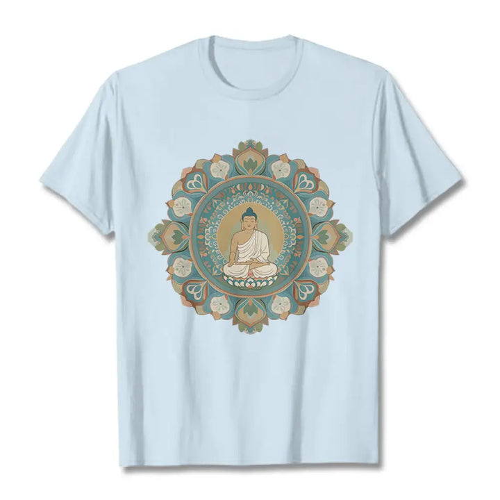 Buddha Stones Mandala Flower Buddha Tee T-shirt - LightCyan / S - T-Shirts