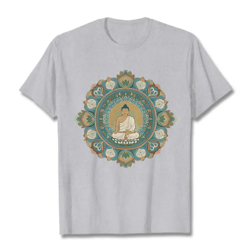 Buddha Stones Mandala Flower Buddha Tee T-shirt - LightGrey / S - T-Shirts