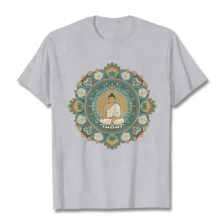 Buddha Stones Mandala Flower Buddha Tee T-shirt - LightGrey / S - T-Shirts