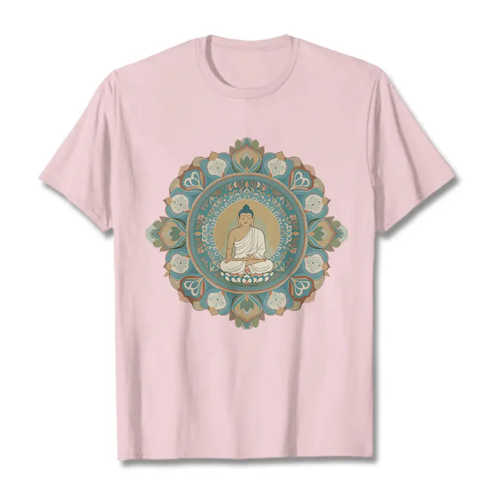 Buddha Stones Mandala Flower Buddha Tee T-shirt - LightPink / S - T-Shirts