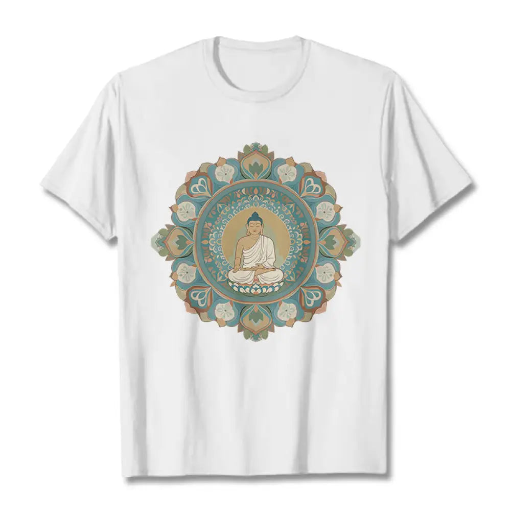 Buddha Stones Mandala Flower Buddha Tee T-shirt - White / S - T-Shirts