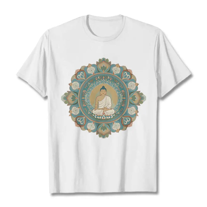 Buddha Stones Mandala Flower Buddha Tee T-shirt - White / S - T-Shirts