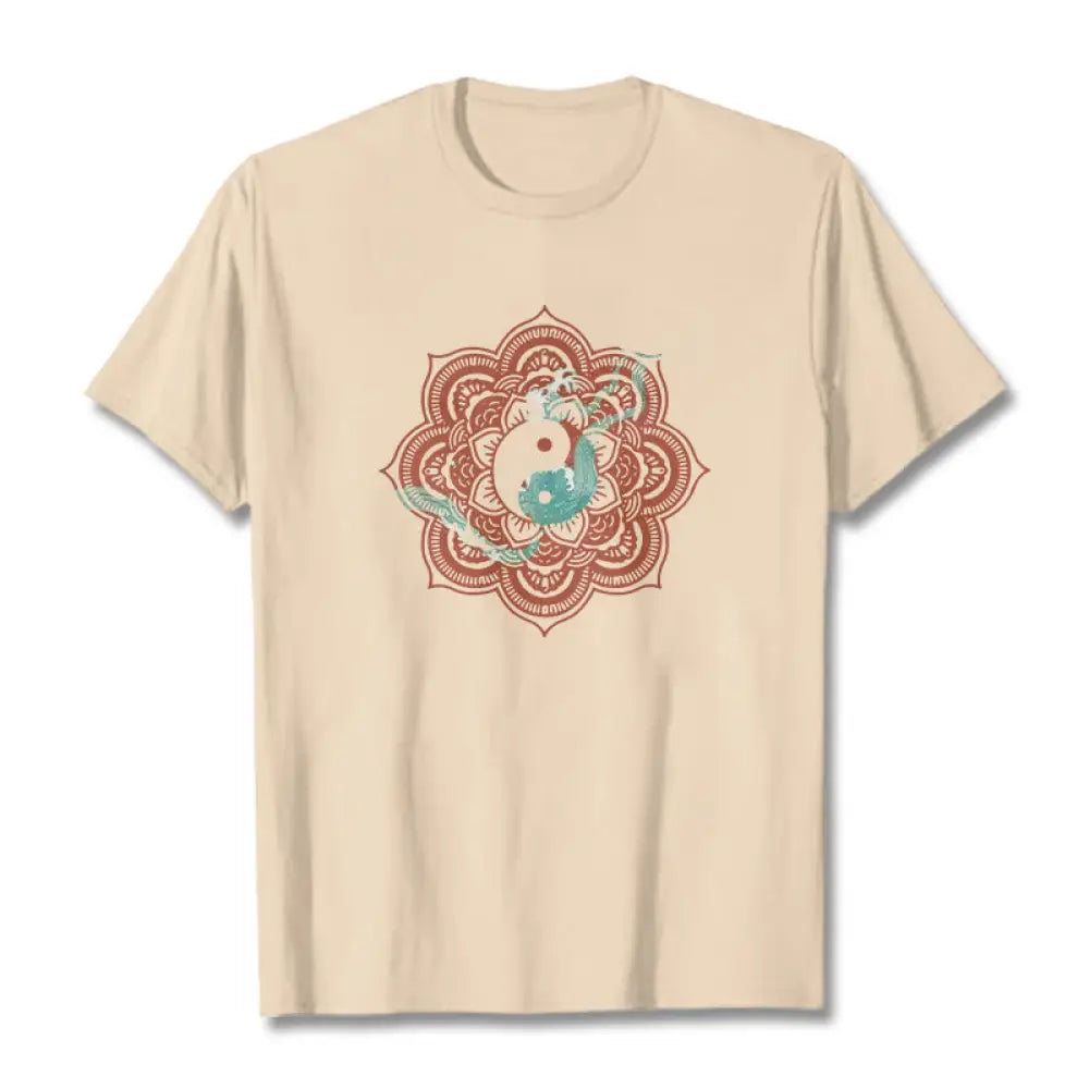 Buddha Stones Mandala Yin Yang Cotton Tee T-shirt - Bisque / S - T-Shirts