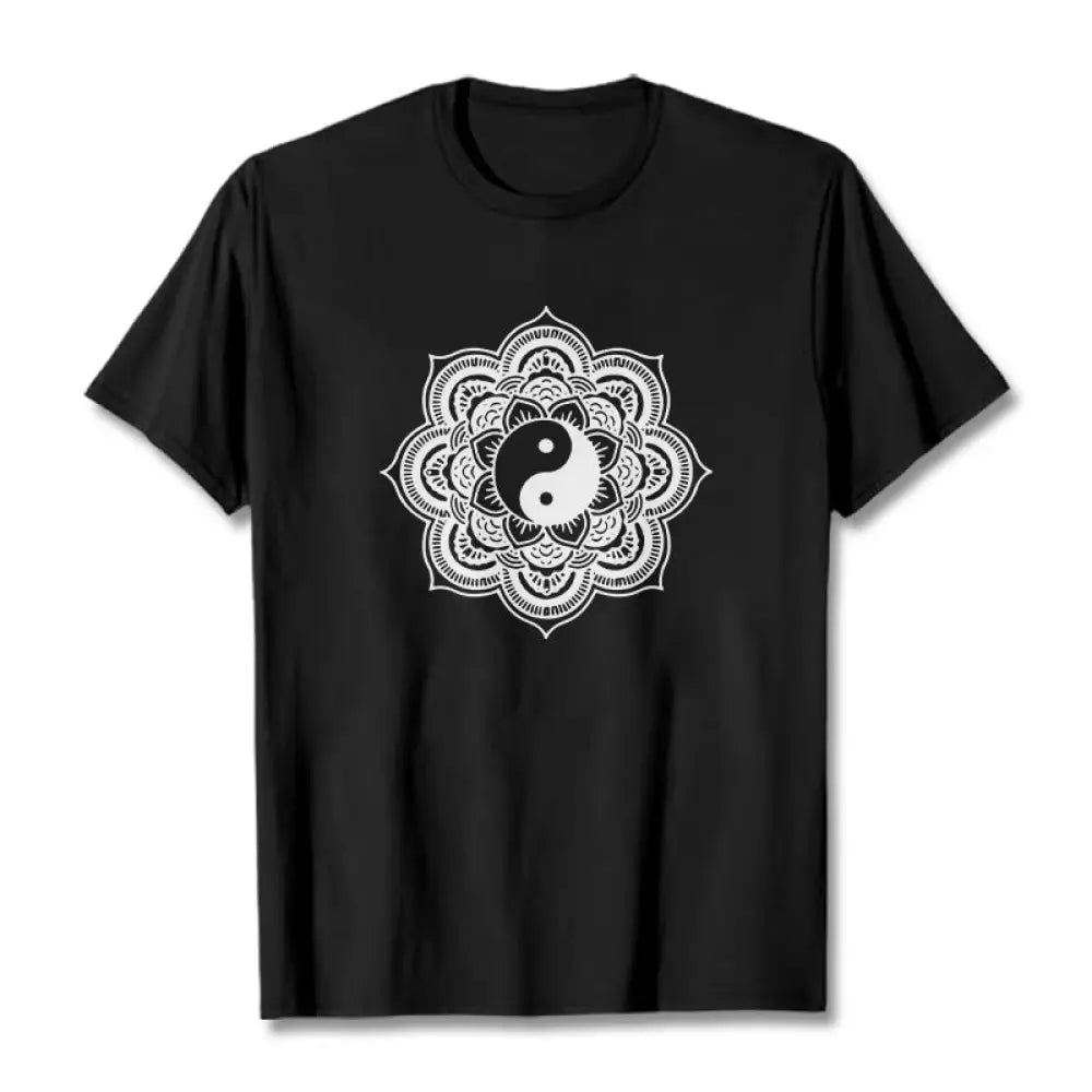 Buddha Stones Mandala Yin Yang Cotton Tee T-shirt - Black / S - T-Shirts