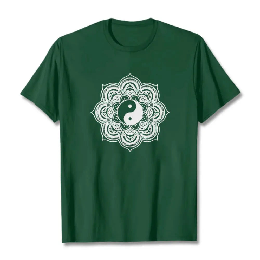 Buddha Stones Mandala Yin Yang Cotton Tee T-shirt - ForestGreen / S - T-Shirts