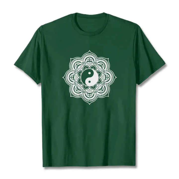 Buddha Stones Mandala Yin Yang Cotton Tee T-shirt - ForestGreen / S - T-Shirts
