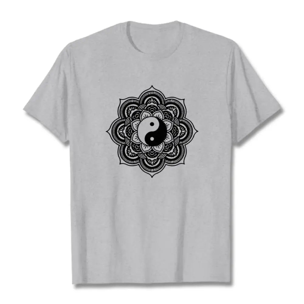 Buddha Stones Mandala Yin Yang Cotton Tee T-shirt - LightGrey / S - T-Shirts