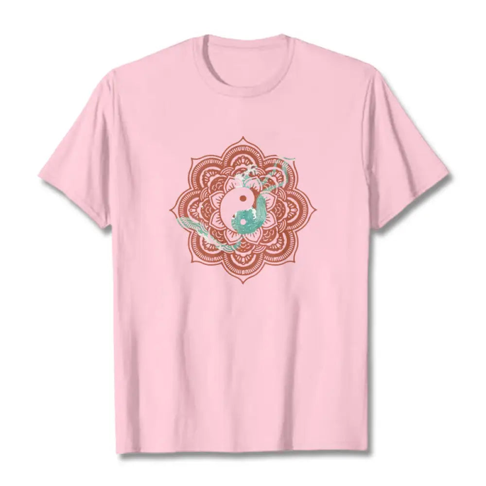 Buddha Stones Mandala Yin Yang Cotton Tee T-shirt - LightPink / S - T-Shirts
