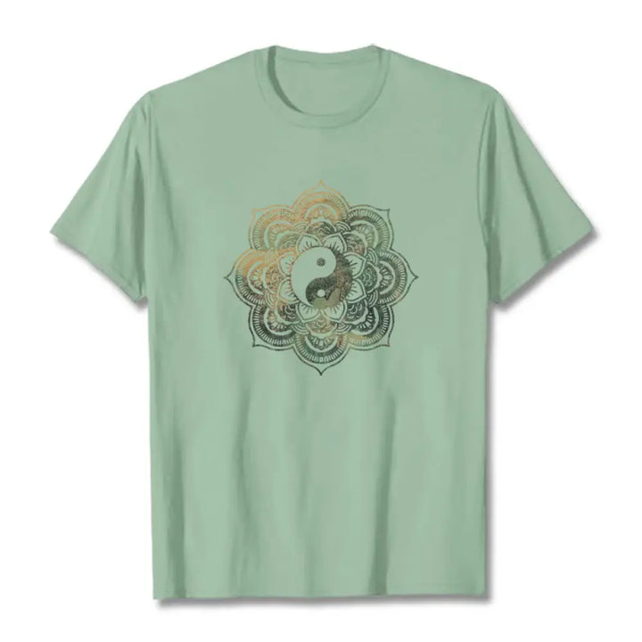 Buddha Stones Mandala Yin Yang Cotton Tee T-shirt - PaleGreen / S - T-Shirts