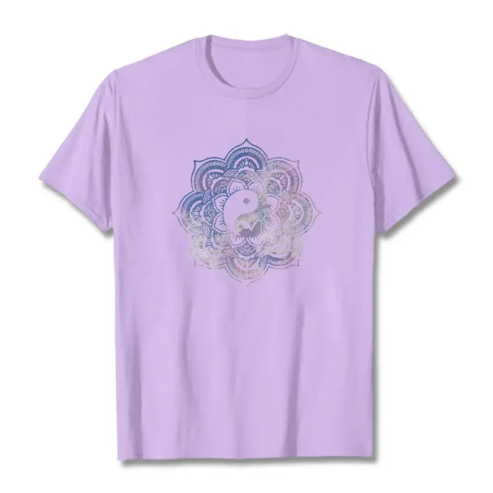 Buddha Stones Mandala Yin Yang Cotton Tee T-shirt - Plum / S - T-Shirts