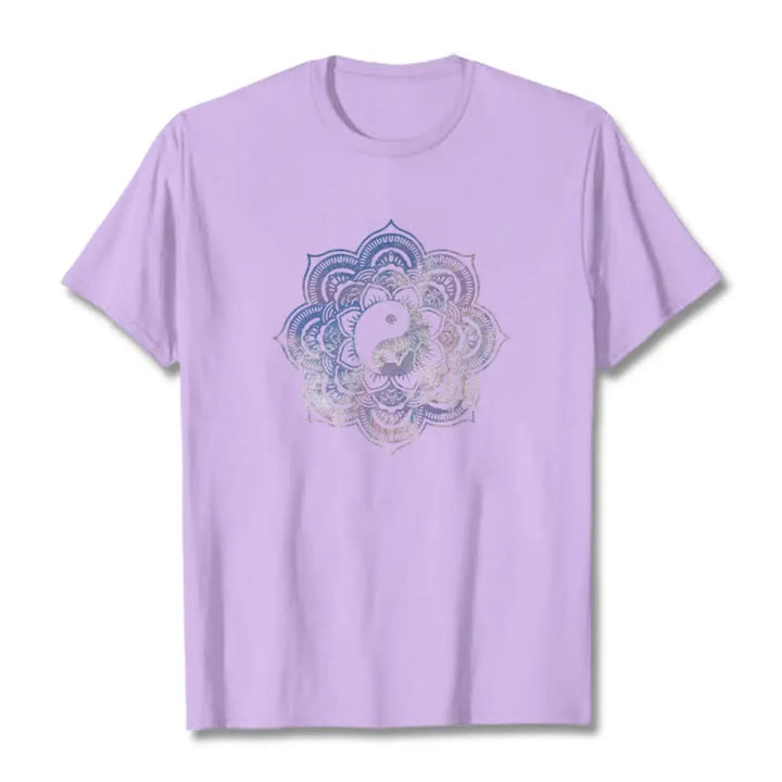 Buddha Stones Mandala Yin Yang Cotton Tee T-shirt - Plum / S - T-Shirts