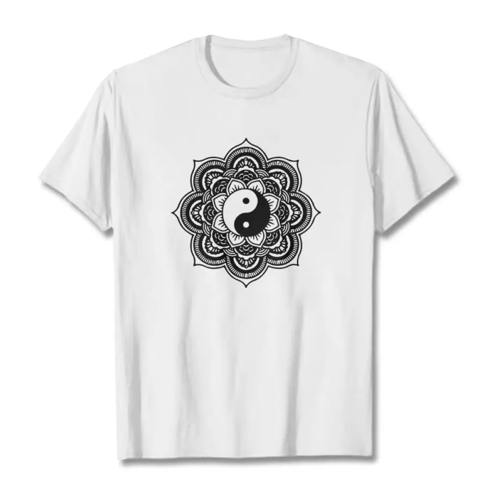 Buddha Stones Mandala Yin Yang Cotton Tee T-shirt - White / S - T-Shirts