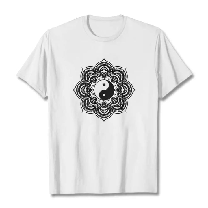 Buddha Stones Mandala Yin Yang Cotton Tee T-shirt - White / S - T-Shirts