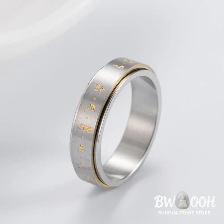 Buddha Stones Mantra Titanium Steel Balance Rotatable Ring - BWOOOH - Ring