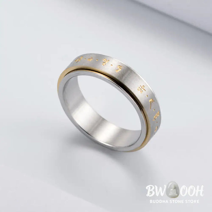 Buddha Stones Mantra Titanium Steel Balance Rotatable Ring - BWOOOH - Ring