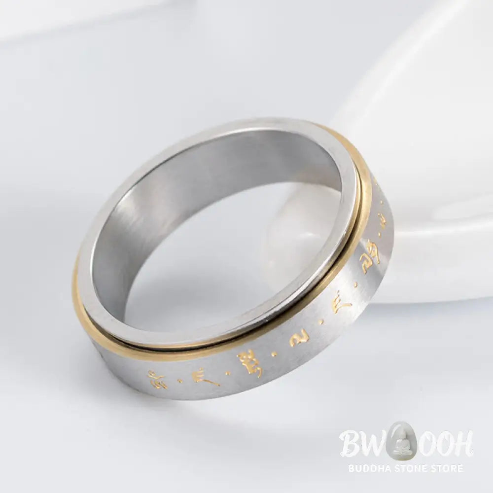 Buddha Stones Mantra Titanium Steel Balance Rotatable Ring - BWOOOH - Ring