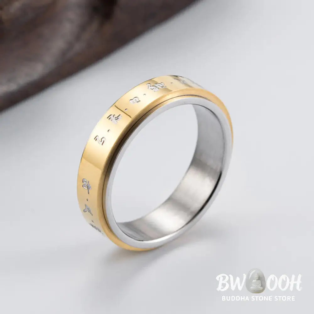 Buddha Stones Mantra Titanium Steel Balance Rotatable Ring - BWOOOH - Ring