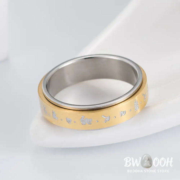 Buddha Stones Mantra Titanium Steel Balance Rotatable Ring - BWOOOH - Ring