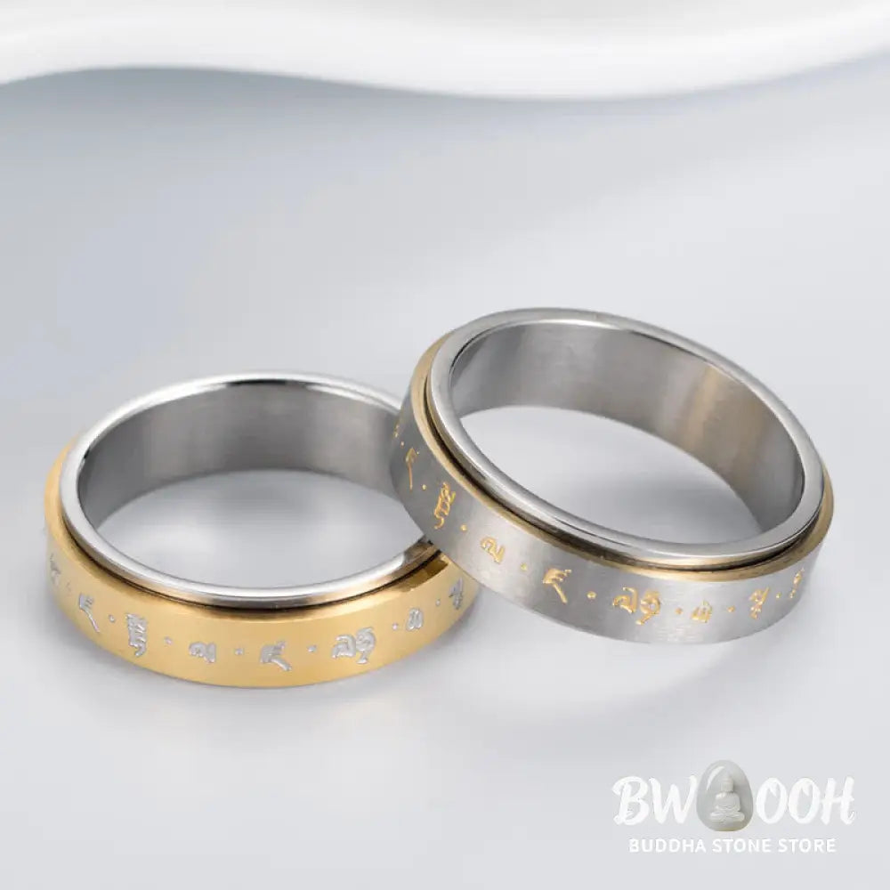 Buddha Stones Mantra Titanium Steel Balance Rotatable Ring - BWOOOH - Ring