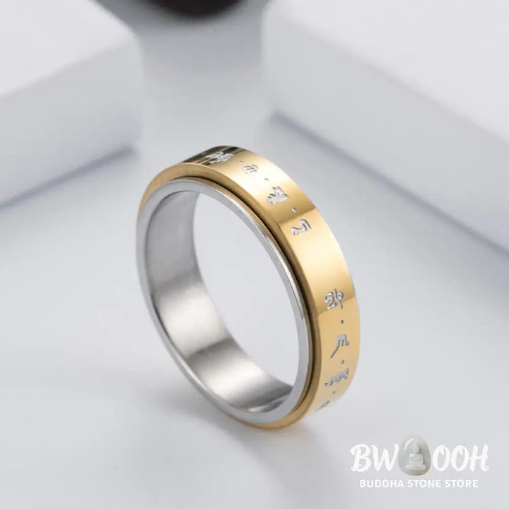 Buddha Stones Mantra Titanium Steel Balance Rotatable Ring - BWOOOH - Ring