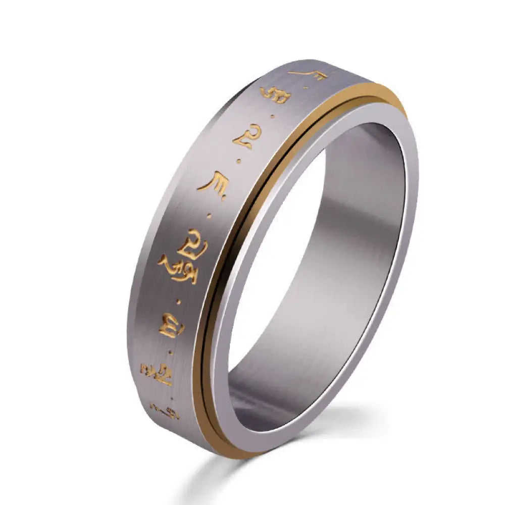 Buddha Stones Mantra Titanium Steel Balance Rotatable Ring - BWOOOH - Silver / US6 - Ring