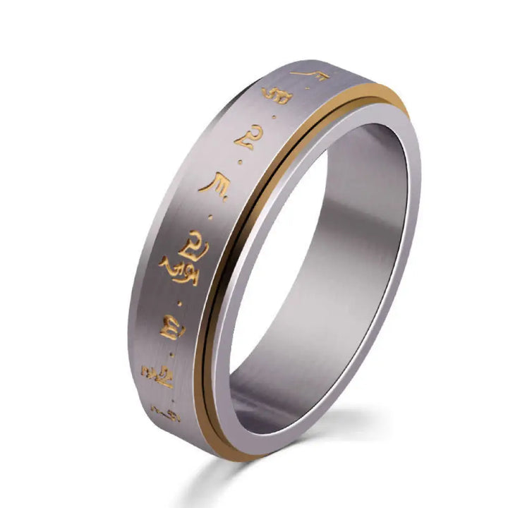 Buddha Stones Mantra Titanium Steel Balance Rotatable Ring - BWOOOH - Silver / US6 - Ring