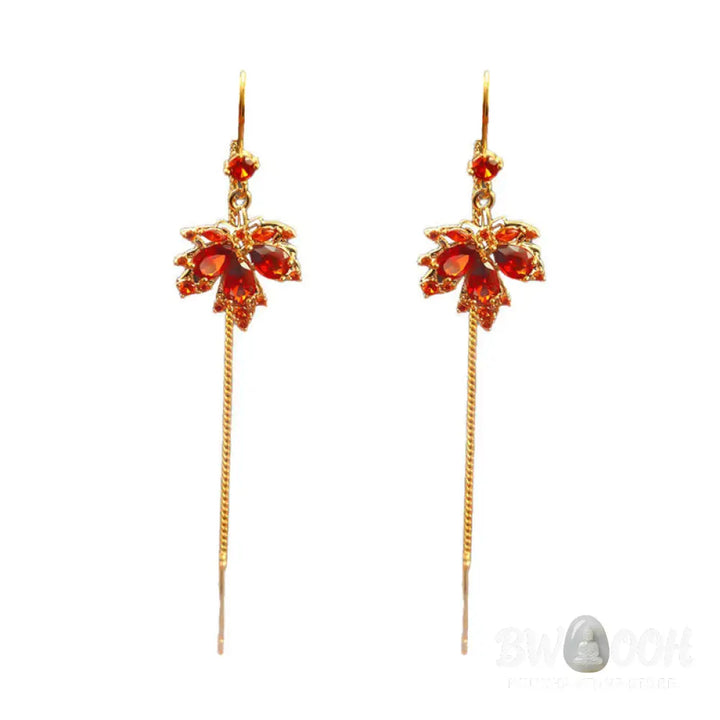 Buddha Stones Maple Leaf Red Zircon Copper Luck Drop Dangle Earrings - Maple Leaf(925 Sterling Silver Posts) - Earrings