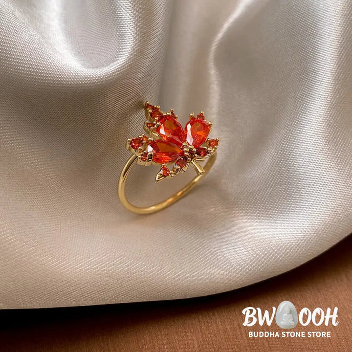 Buddha Stones Maple Leaf Zircon Luck Necklace Pendant Ring Earrings - BWOOOH - Necklaces &amp; Pendants