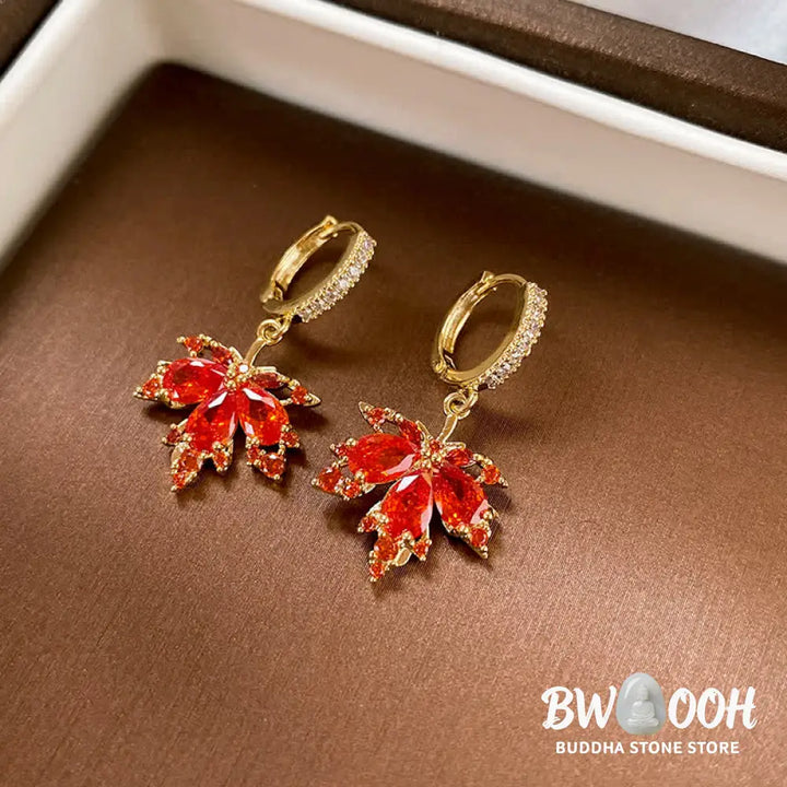 Buddha Stones Maple Leaf Zircon Luck Necklace Pendant Ring Earrings - BWOOOH - Necklaces &amp; Pendants