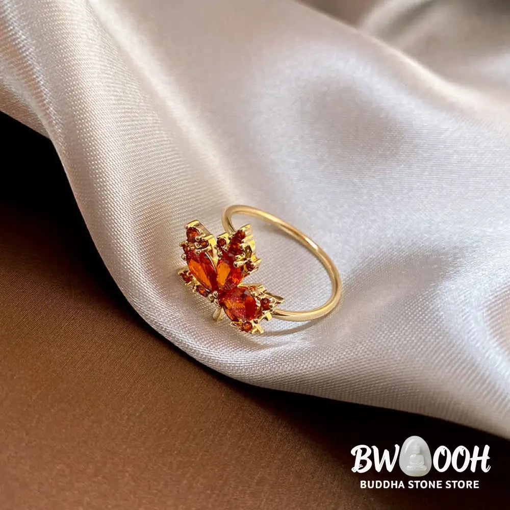 Buddha Stones Maple Leaf Zircon Luck Necklace Pendant Ring Earrings - BWOOOH - Necklaces &amp; Pendants