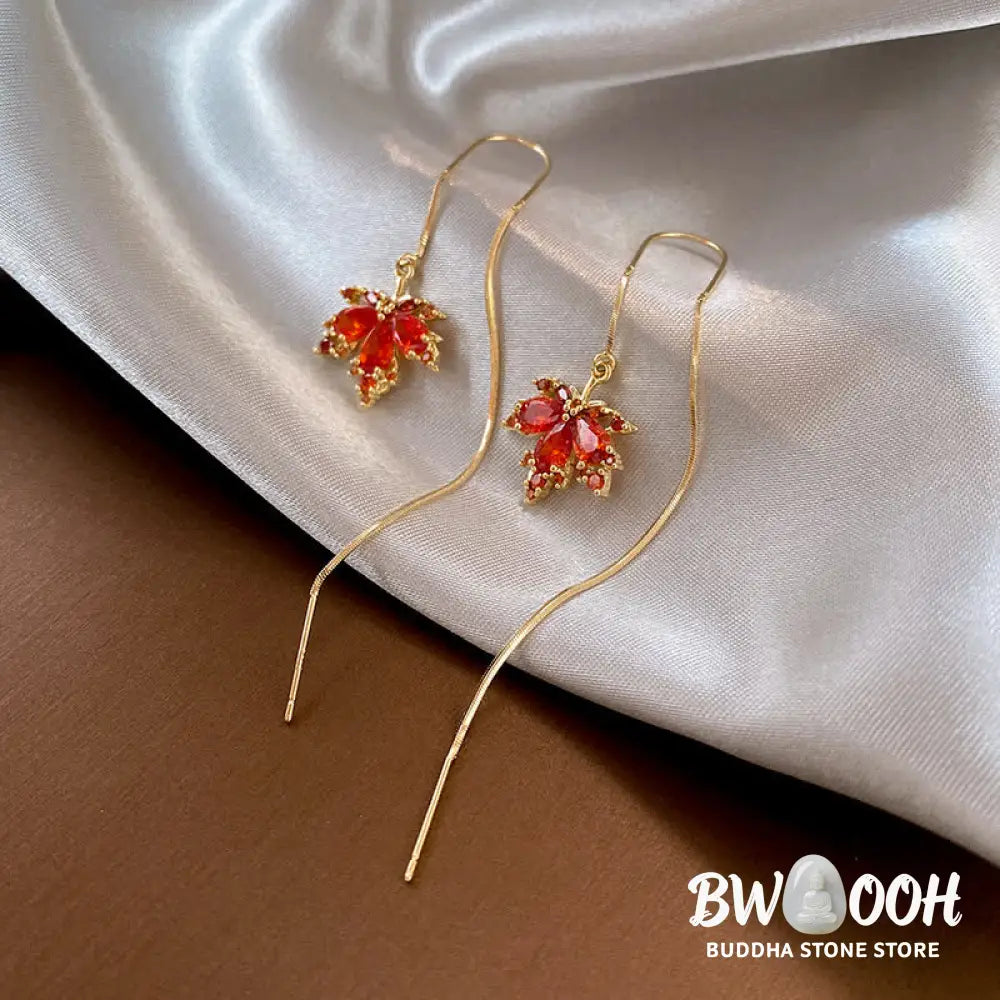 Buddha Stones Maple Leaf Zircon Luck Necklace Pendant Ring Earrings - BWOOOH - Necklaces &amp; Pendants