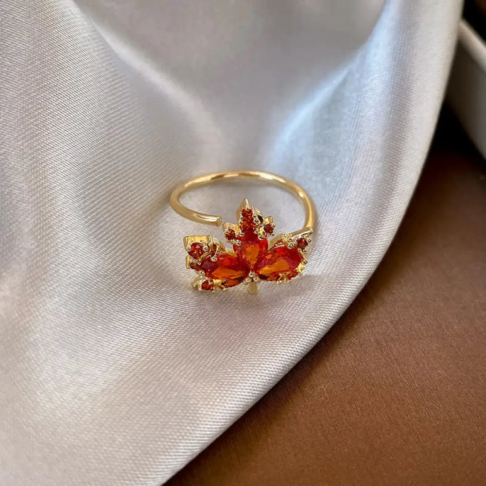 Buddha Stones Maple Leaf Zircon Luck Necklace Pendant Ring Earrings - BWOOOH - Ring - Necklaces &amp; Pendants