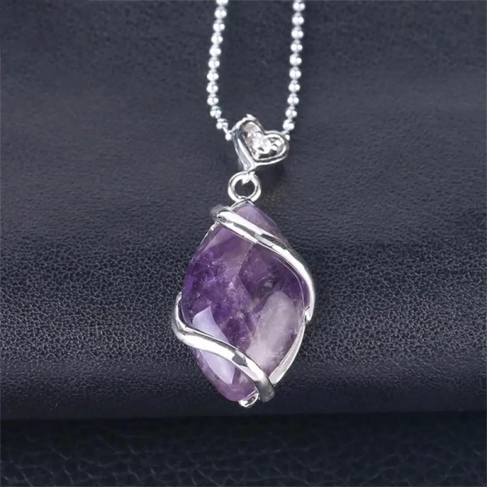 BWOOOH Marquise Pattern Natural Crystal Charm Necklace Pendant, featuring Green Aventurine, Amethyst, Rose Quartz, and Black Onyx for spiritual wellness. - View 4