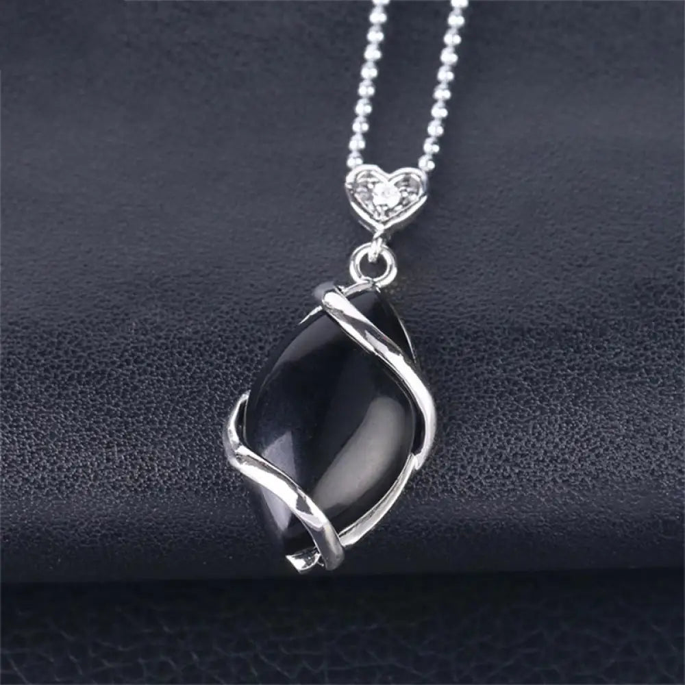 BWOOOH Marquise Pattern Natural Crystal Charm Necklace Pendant, featuring Green Aventurine, Amethyst, Rose Quartz, and Black Onyx for spiritual wellness. - View 8