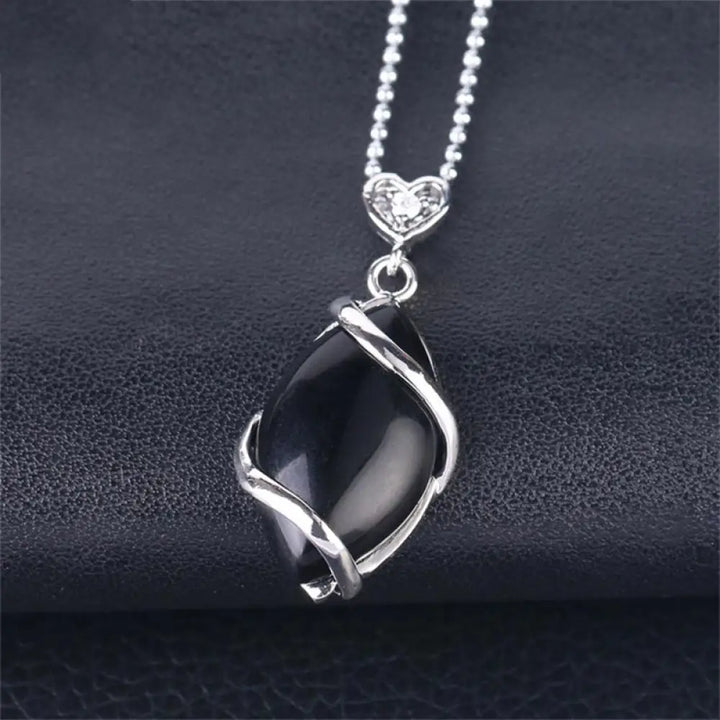 BWOOOH Marquise Pattern Natural Crystal Charm Necklace Pendant, featuring Green Aventurine, Amethyst, Rose Quartz, and Black Onyx for spiritual wellness. - View 8
