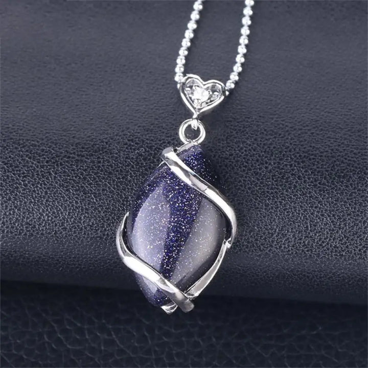BWOOOH Marquise Pattern Natural Crystal Charm Necklace Pendant, featuring Green Aventurine, Amethyst, Rose Quartz, and Black Onyx for spiritual wellness. - View 23