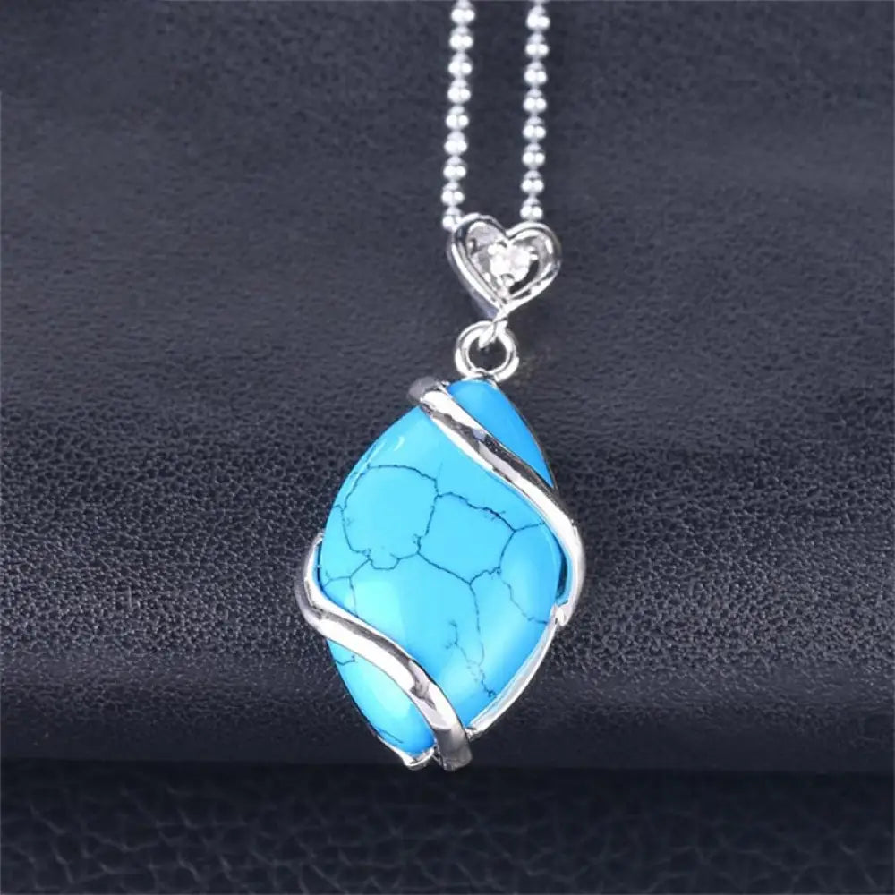 BWOOOH Marquise Pattern Natural Crystal Charm Necklace Pendant, featuring Green Aventurine, Amethyst, Rose Quartz, and Black Onyx for spiritual wellness. - View 25