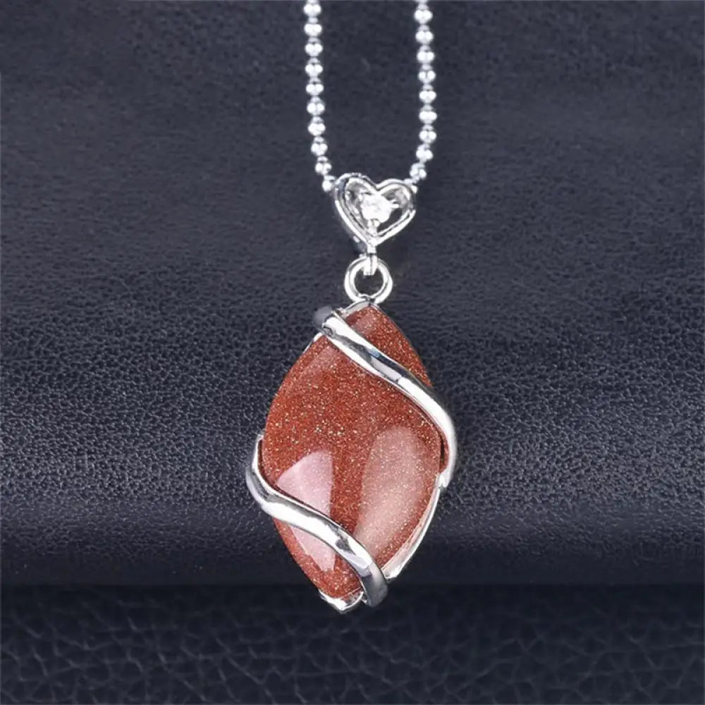 BWOOOH Marquise Pattern Natural Crystal Charm Necklace Pendant, featuring Green Aventurine, Amethyst, Rose Quartz, and Black Onyx for spiritual wellness. - View 20