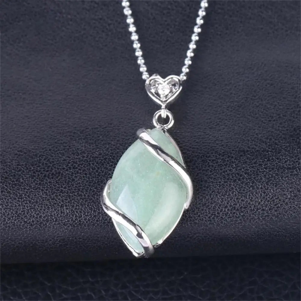 BWOOOH Marquise Pattern Natural Crystal Charm Necklace Pendant, featuring Green Aventurine, Amethyst, Rose Quartz, and Black Onyx for spiritual wellness. - View 2