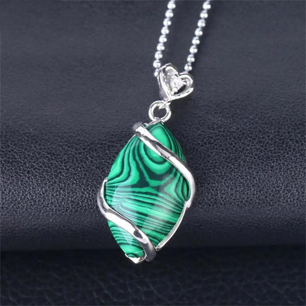 BWOOOH Marquise Pattern Natural Crystal Charm Necklace Pendant, featuring Green Aventurine, Amethyst, Rose Quartz, and Black Onyx for spiritual wellness. - View 21