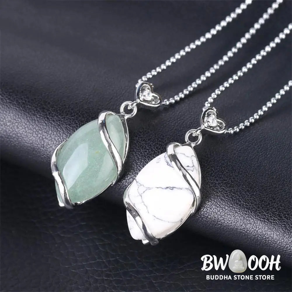 BWOOOH Marquise Pattern Natural Crystal Charm Necklace Pendant, featuring Green Aventurine, Amethyst, Rose Quartz, and Black Onyx for spiritual wellness. - View 31