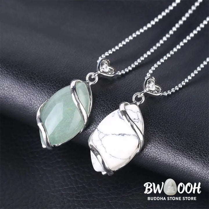BWOOOH Marquise Pattern Natural Crystal Charm Necklace Pendant, featuring Green Aventurine, Amethyst, Rose Quartz, and Black Onyx for spiritual wellness. - View 31