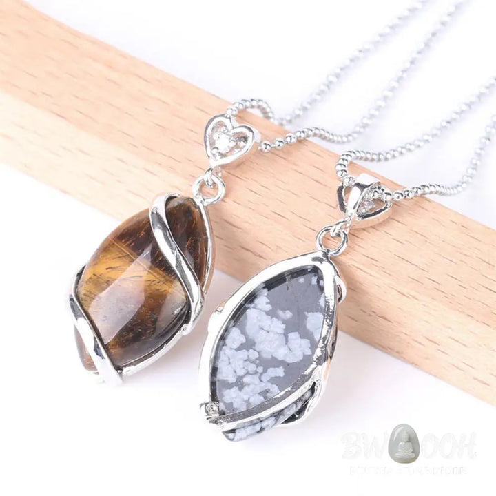 BWOOOH Marquise Pattern Natural Crystal Charm Necklace Pendant, featuring Green Aventurine, Amethyst, Rose Quartz, and Black Onyx for spiritual wellness. - View 32