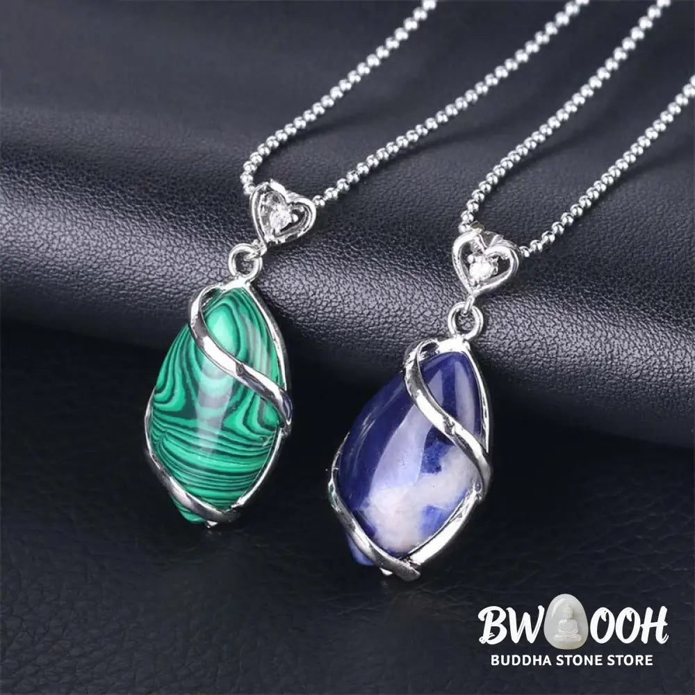 BWOOOH Marquise Pattern Natural Crystal Charm Necklace Pendant, featuring Green Aventurine, Amethyst, Rose Quartz, and Black Onyx for spiritual wellness. - View 33