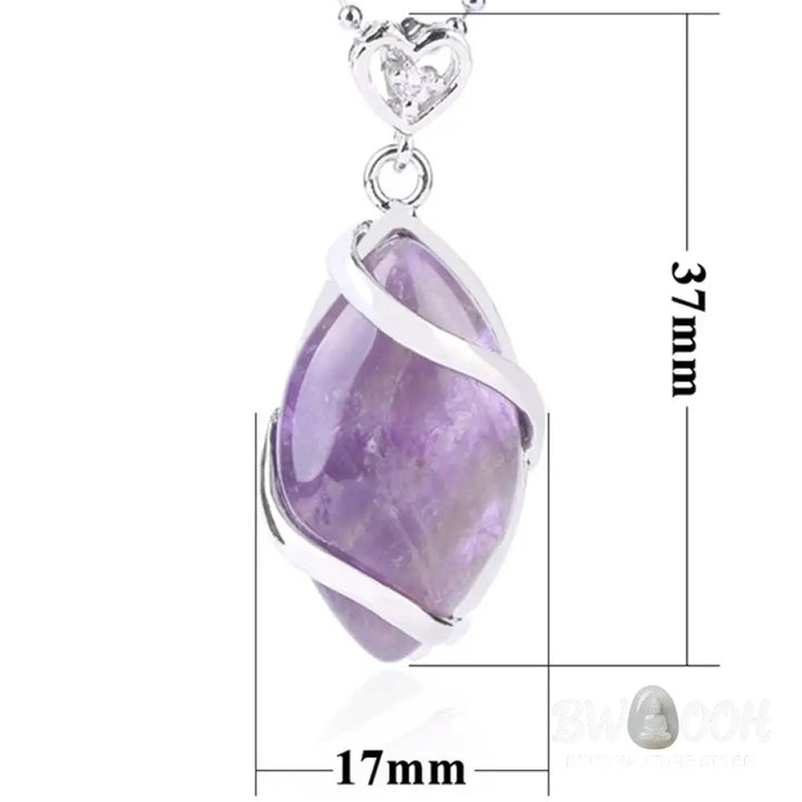 BWOOOH Marquise Pattern Natural Crystal Charm Necklace Pendant, featuring Green Aventurine, Amethyst, Rose Quartz, and Black Onyx for spiritual wellness. - View 30
